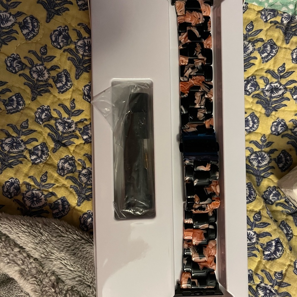 Black with pink flowers Apple watch band